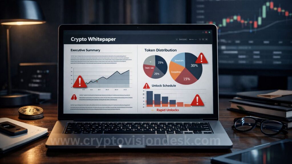 Infographic-style illustration showing a 15-minute timer divided into sections labeled Problem, Tokenomics, Team, Roadmap, Security, clean flat design, muted crypto colors, educational style, clear visual hierarchy, 16:9